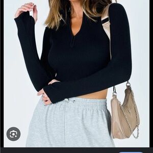 Black Ribbed Long Sleeve Top